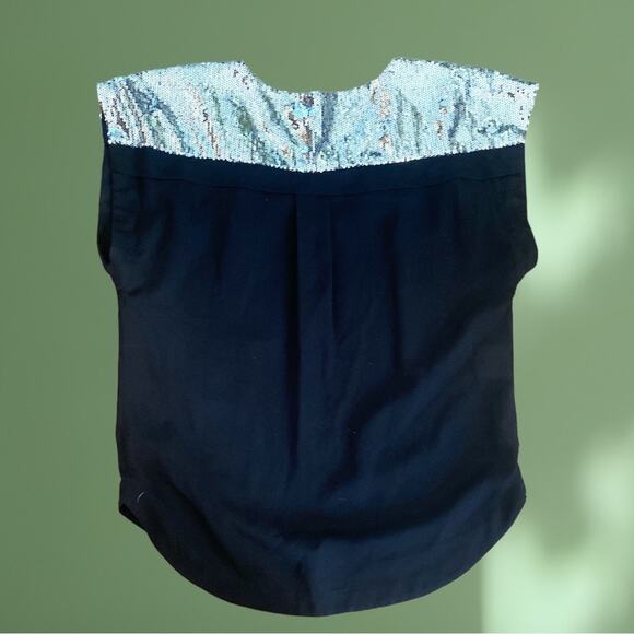 BCBGENERATION black blouse with silver sequin shoulders - Picture 3 of 6